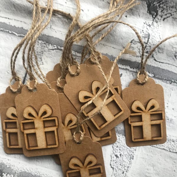 10 x handmade wooden present gift tags 