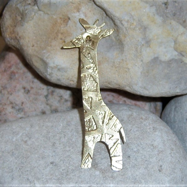 Giraffe brooch in etched brass