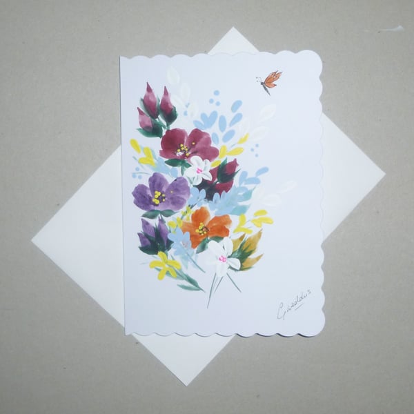 original art hand painted blank floral card ( ref FA 298 A4 )