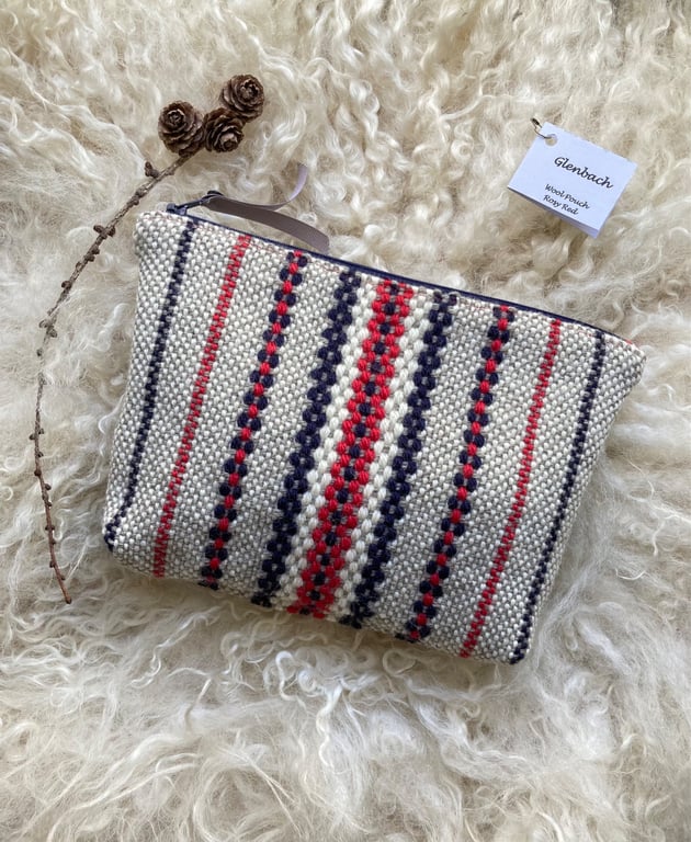 Wool Pouch - Rosy Red. Handwoven in Wales