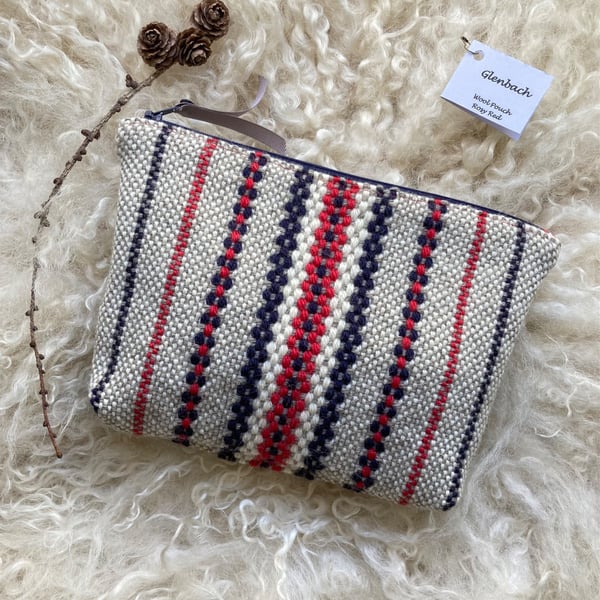 Wool Pouch - Rosy Red. Handwoven in Wales