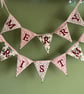 Holly berry, snowflake and reindeer 'Merry Christmas' fabric bunting - free p&p - Image 2