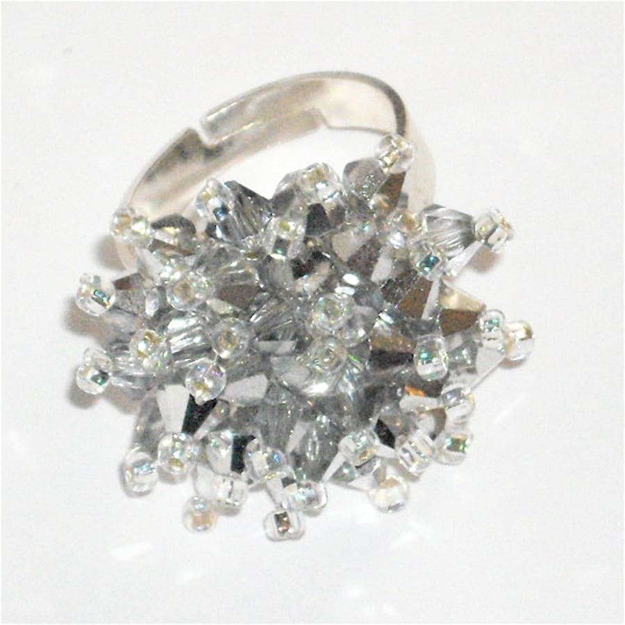'Silver Diamond' Crystal Bead Ring - UK Free Post