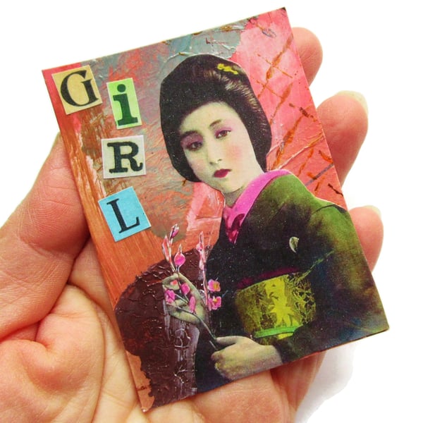 Mixed Media ACEO Feminist Miniature Artwork Oriental Japanese Themed Artwork