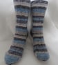 Hand-cranked Knitted Ribbed Wool Socks Size 6 to 7 - Image 1