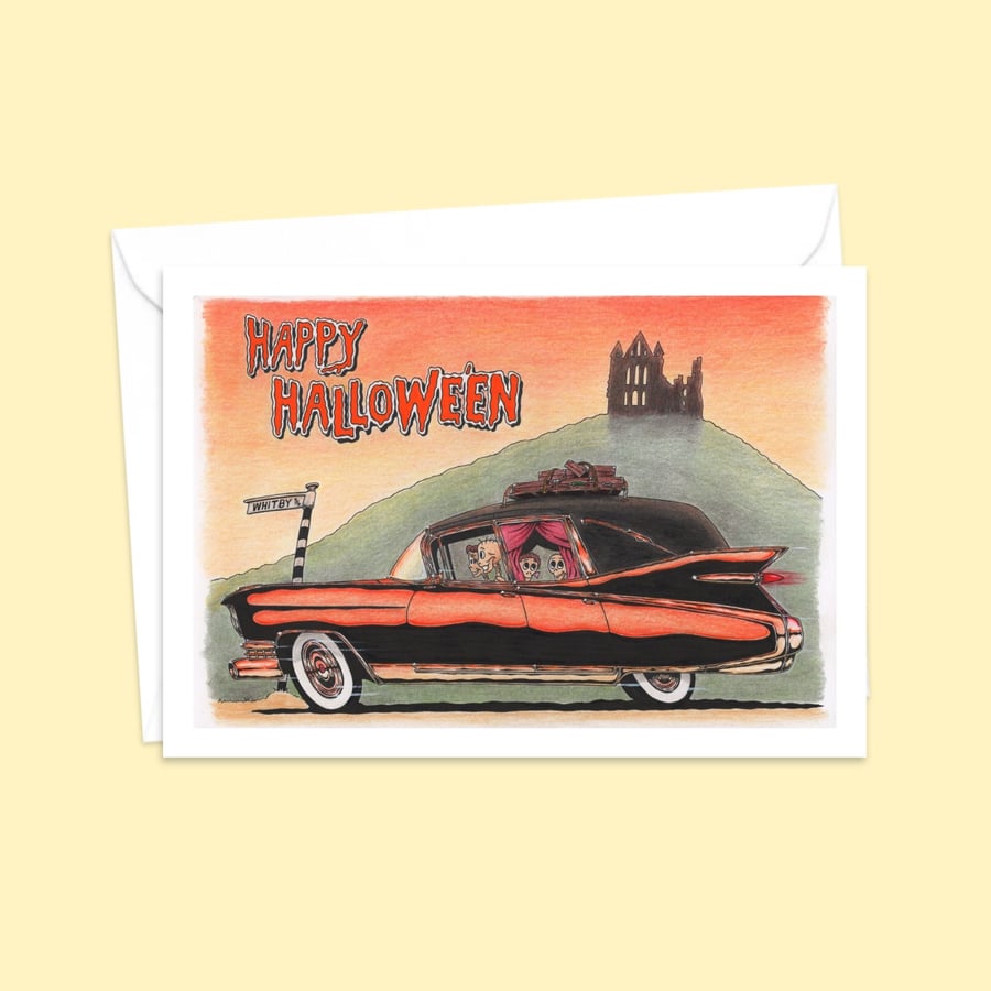 Skeleton Art Greeting Card: Spooky Family Outing to Whitby (505)