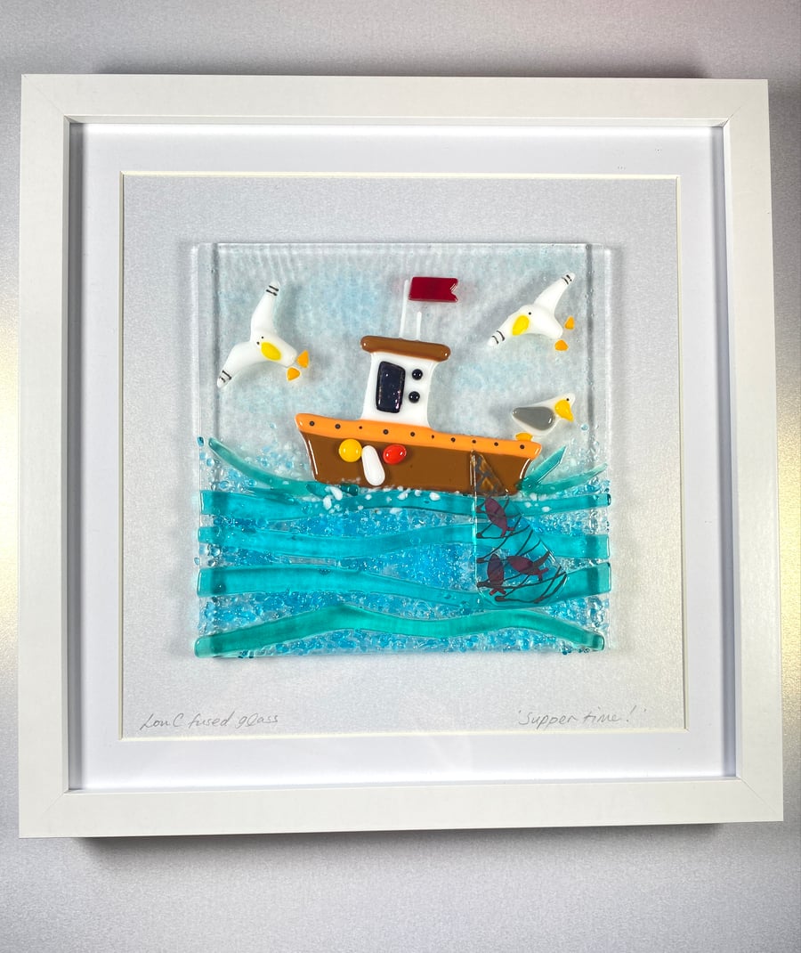 Quirky seagull framed glass art picture