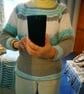 Ladies jumper in turquoise, grey and white crochet Size 10 - 12 - Image 2
