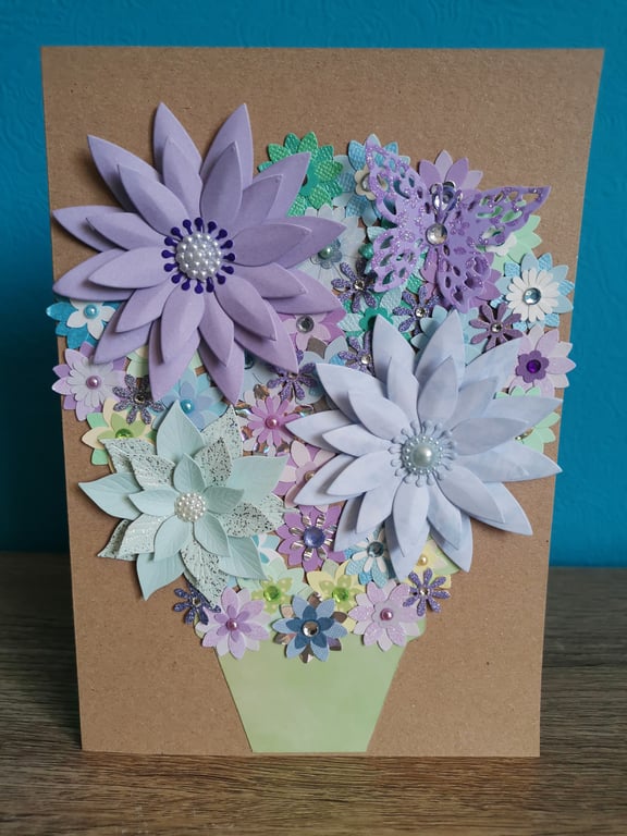 Floral handmade luxury greeting card - Handmade floral greeting card - boxed -