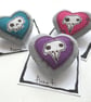 freehand embroidered chicken skull heart textile brooch purple - Image 6