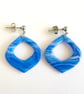 Ocean Blue & White Swirl Polymer Clay Earrings, Marbled Statement Jewellery