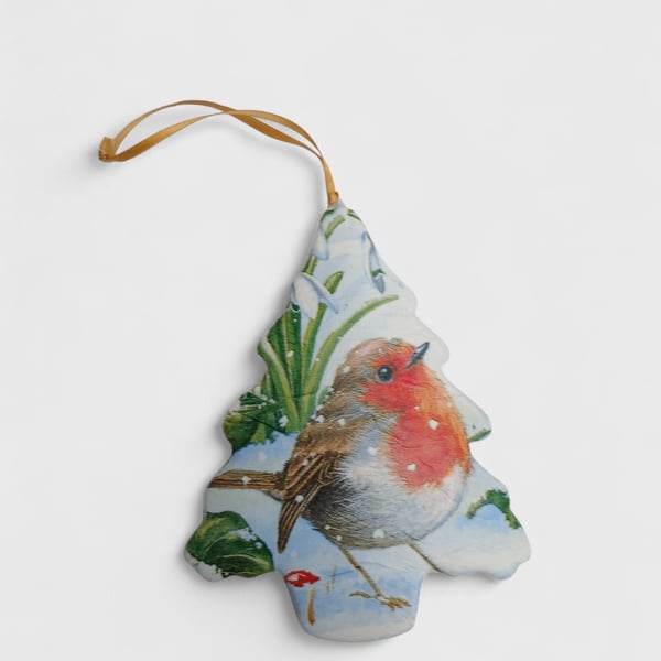 Robin and Berries Ceramic Christmas Tree Plaque Christmas Decoration Ornament