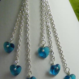 Blue glass Heart Chain Earrings