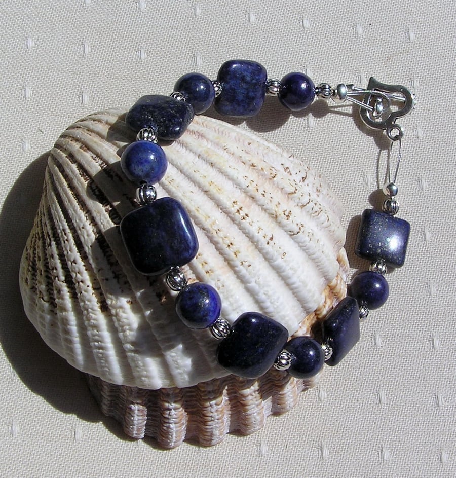 Blue Lapis Lazuli Gemstone Beaded Bracelet "Bluebell"