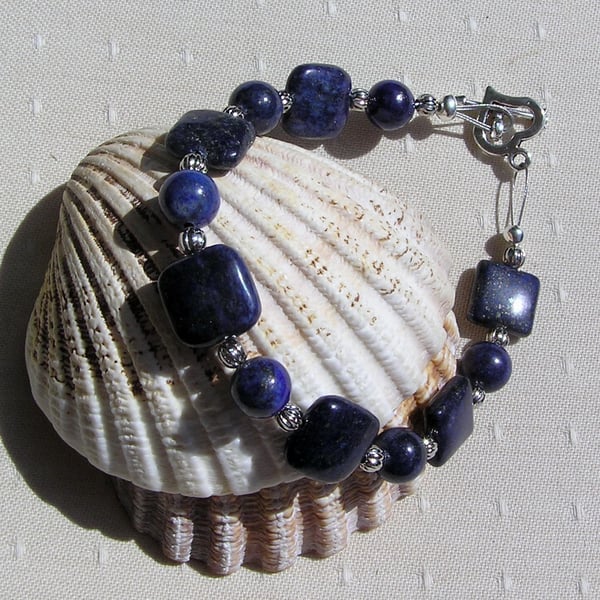 Blue Lapis Lazuli Gemstone Beaded Bracelet "Bluebell"