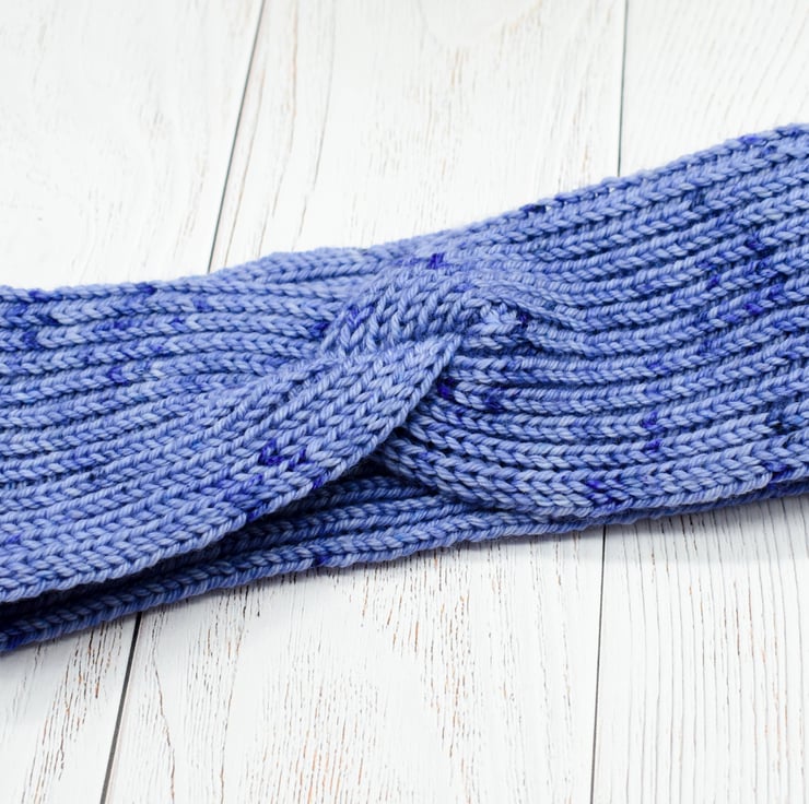 Hand Knitted headband ear warmers in purple woo... Folksy