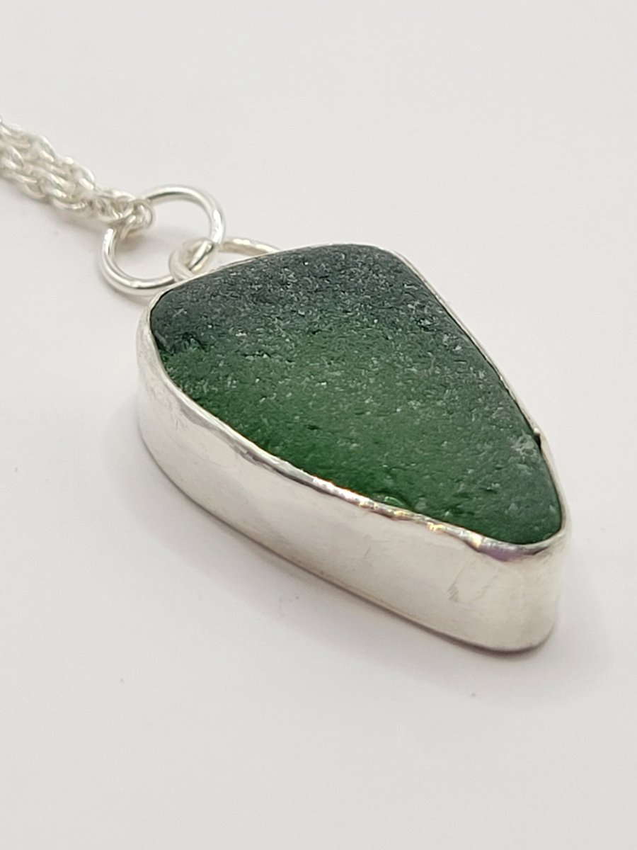 Vibrant Green Seaglass and Sterling Silver Pendant
