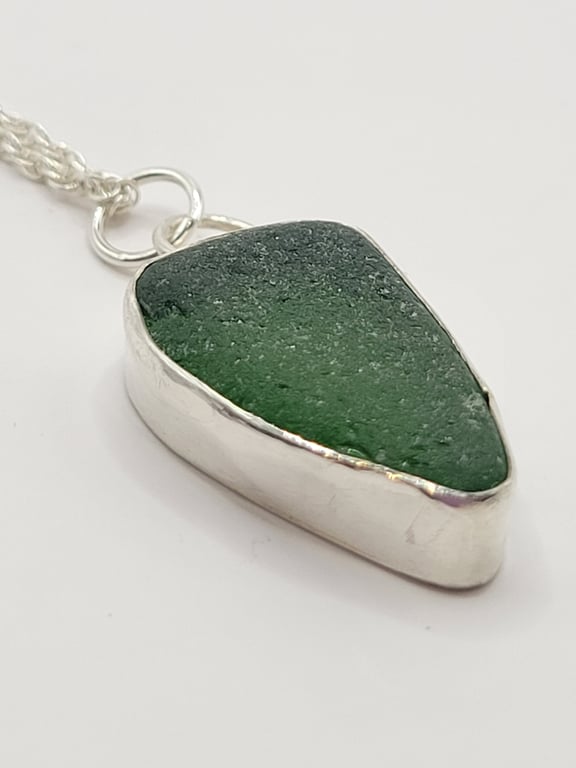 Vibrant Green Seaglass and Sterling Silver Pendant