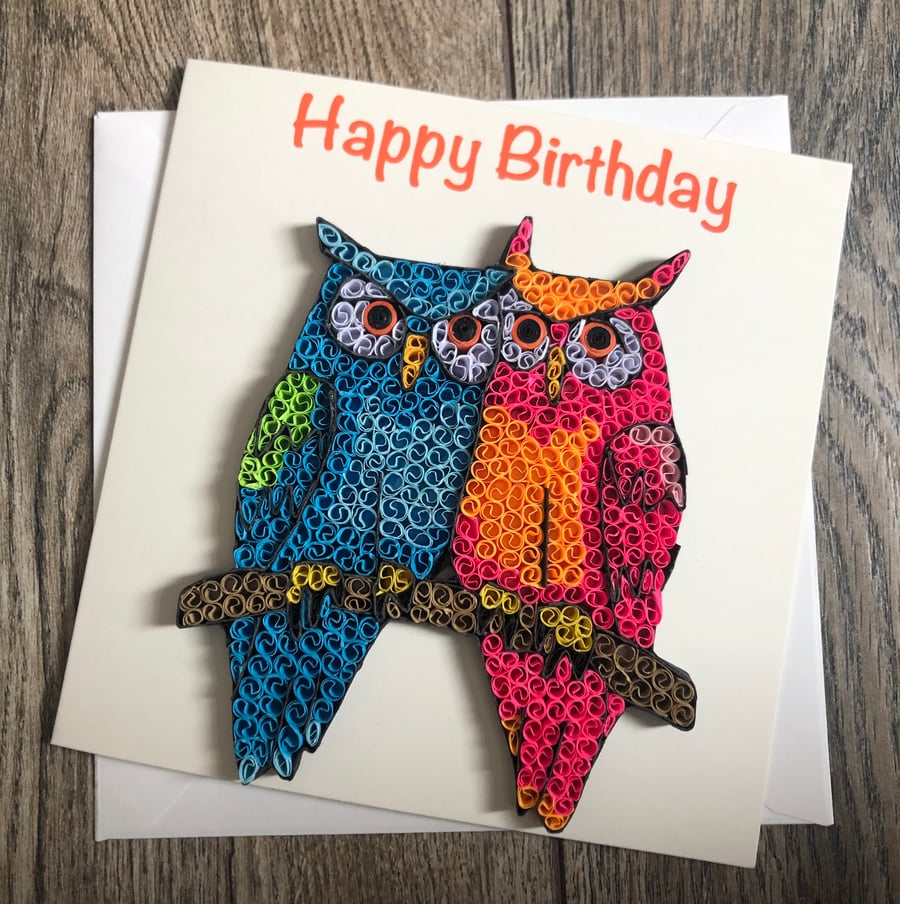 Stunning handmade quilled Owls Card