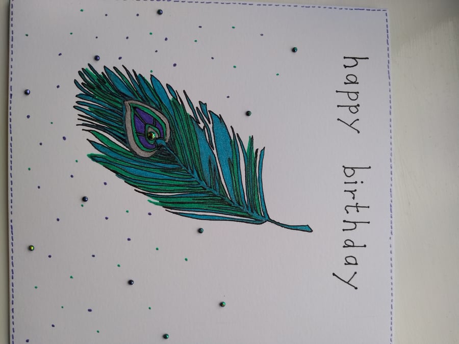 Peacock feather birthday card