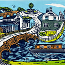 Barrow Upon Soar- 'River Soar' Lino Print- Colour