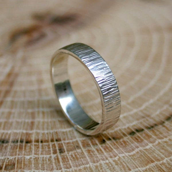 Handmade Men's Silver Tree Bark Ring