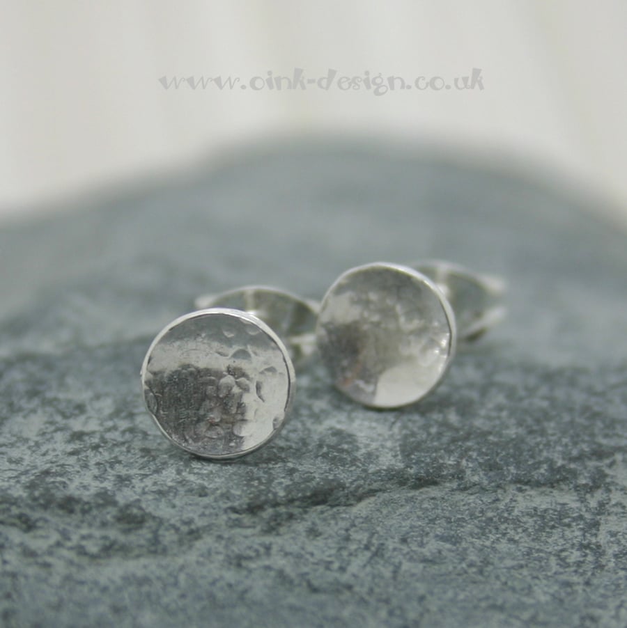  Sterling silver circle stud earrings with delicate hammered texture