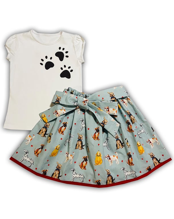 Girls Dog Skirt and T-Shirt Outfit, Girls Clothes