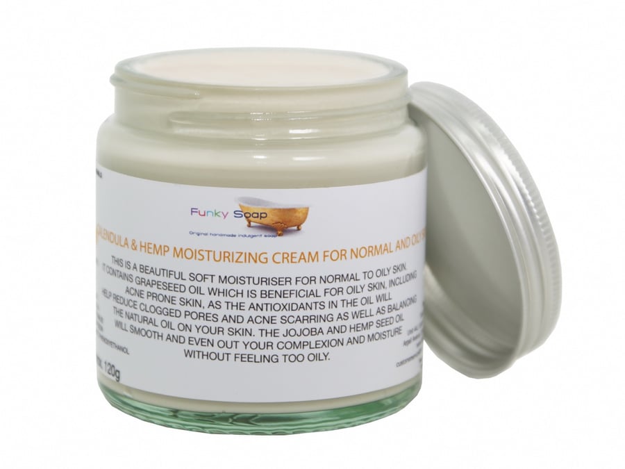 Calendula & Hemp Moisturising Cream For Normal & Oily Skin, Glass Tub Of 120g