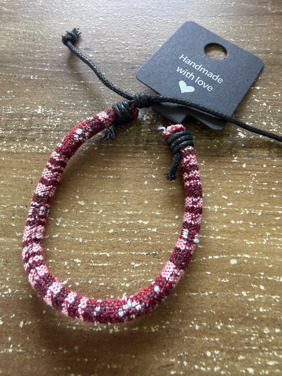 Handmade Red, Black & White Woven Friendship Bracelet - Adjustable