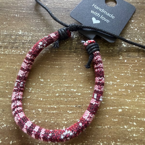 Handmade Red, Black & White Woven Friendship Bracelet - Adjustable