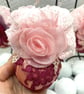 Pink and Burgundy Christmas Bauble with Floral Lace, Ribbons and Flowers - Image 3