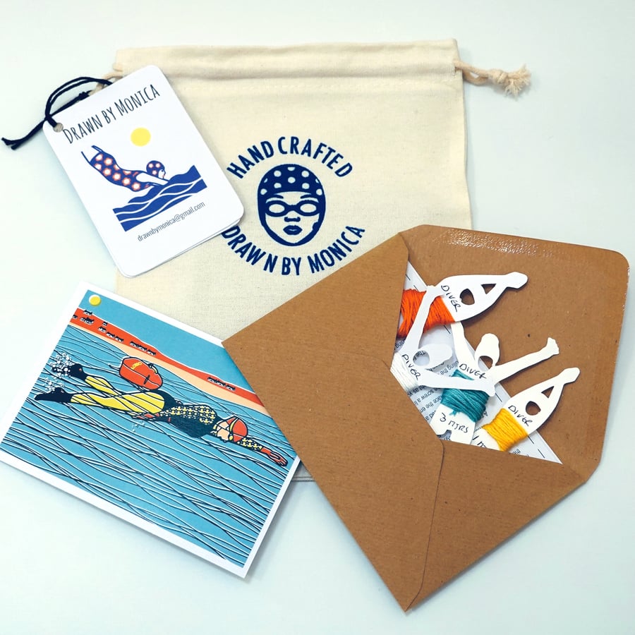 Wild Swimmer, Screen Printed Swimmer,  Swimmer Embroidery Kit, 