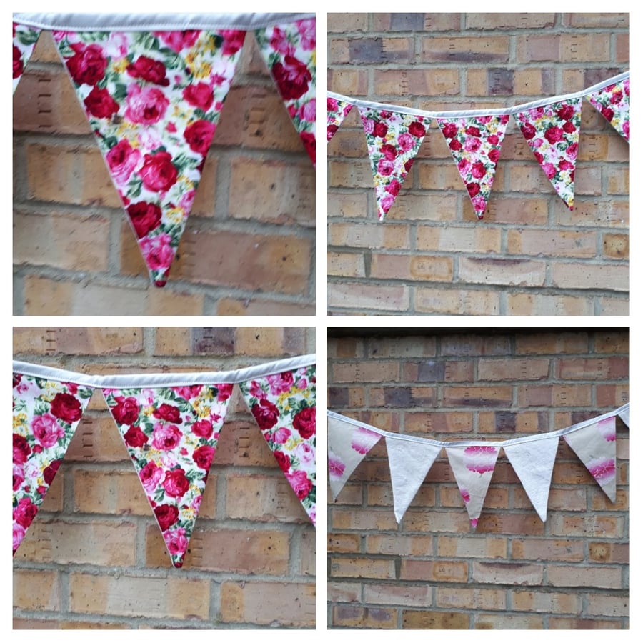 Bunting in roses reversible with cream and pink flowers.
