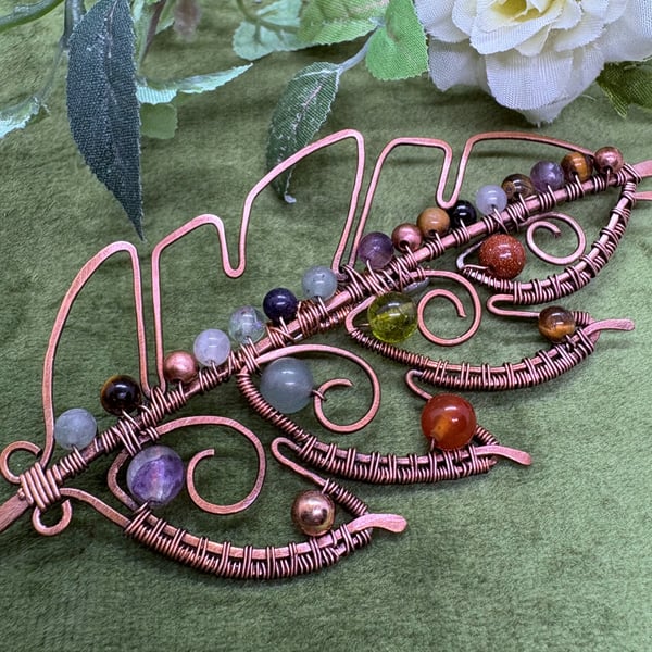 Antique copper and multi semi-precious stone brooche