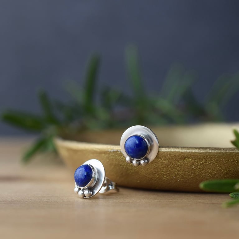 Lapis Lazuli Sterling Silver Earrings – Blue Gemstone Stud Earrings for Everyday