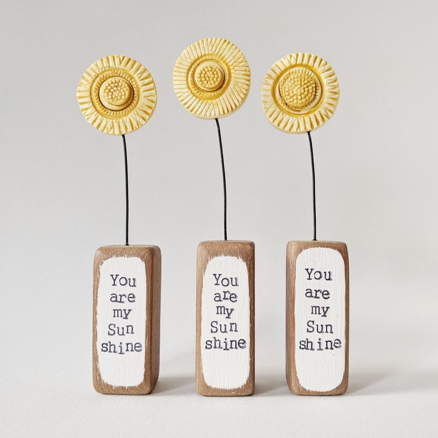 Clay Sun in a Wood Block 'You are my Sunshine'