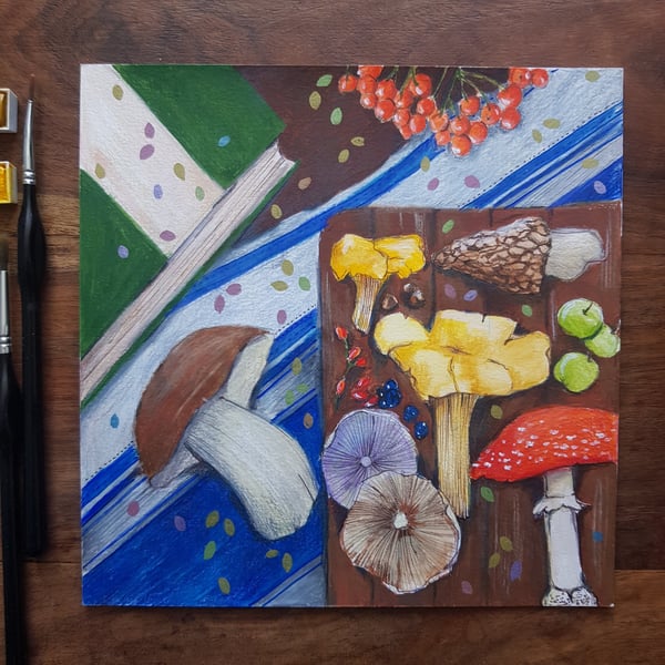  Mushrooms, rowan and crab apples, original artwork 