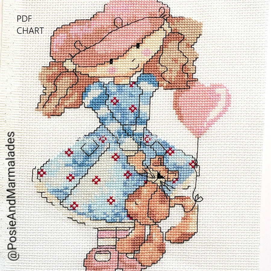 In a Hat with a Cat Cross Stitch Pattern: Girl and cat (PDF Download)