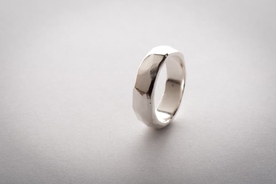 Faceted Sterling Silver Mens Ring