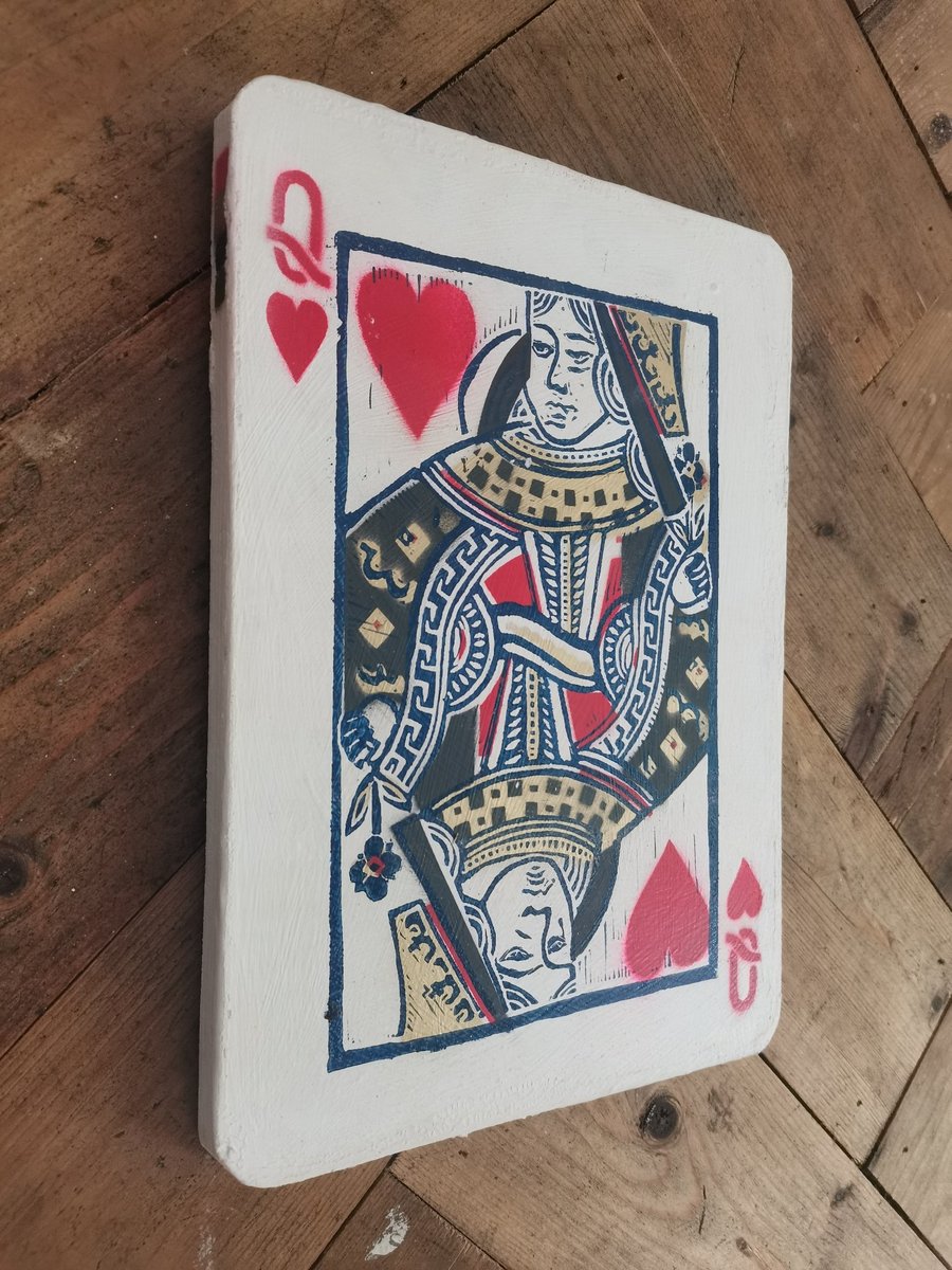 Queen of Hearts (Linocut on Wood)
