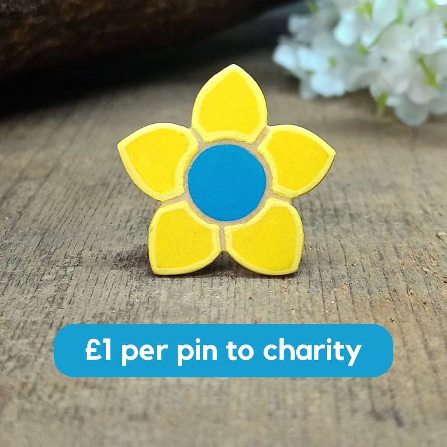 Ukraine Flower Pin, Handmade Charity Donation Gift, Support Ukraine Badge