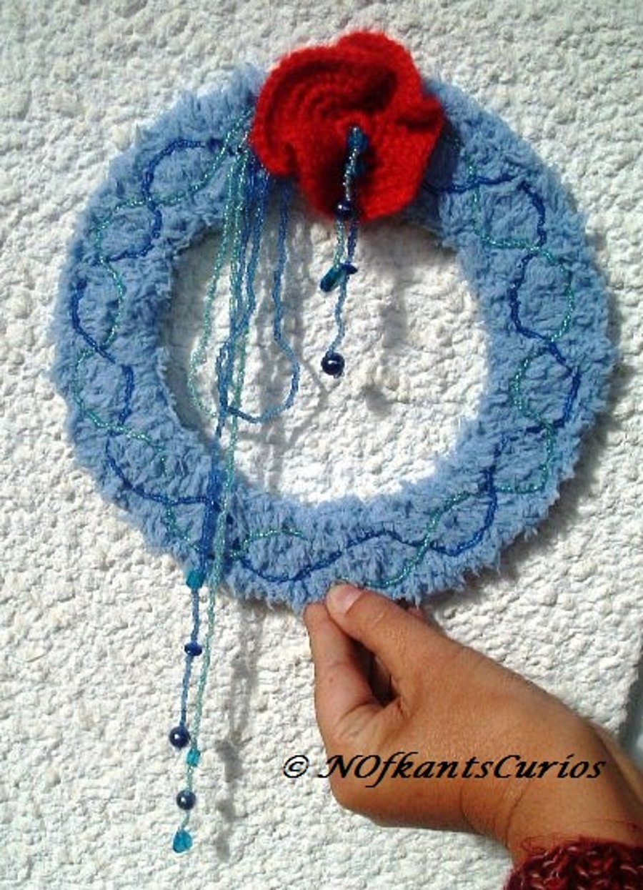 Poppy and Ice Wreath!  Crocheted and Beaded Wreath Decoration