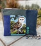 Repurposed owl tapestry large soft pouch