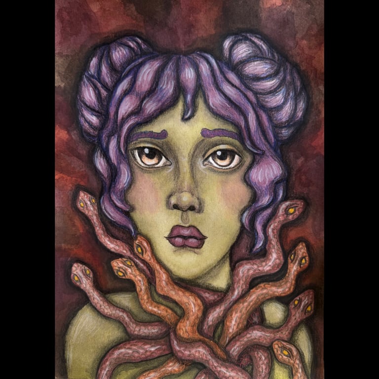 Medusa Transforming - Original A4 Feminist Mythology Painting