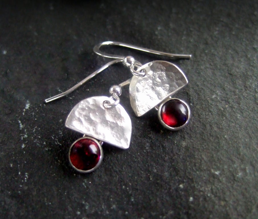 STERLING SILVER garnet earrings, Handmade Urban Designed Jewellery