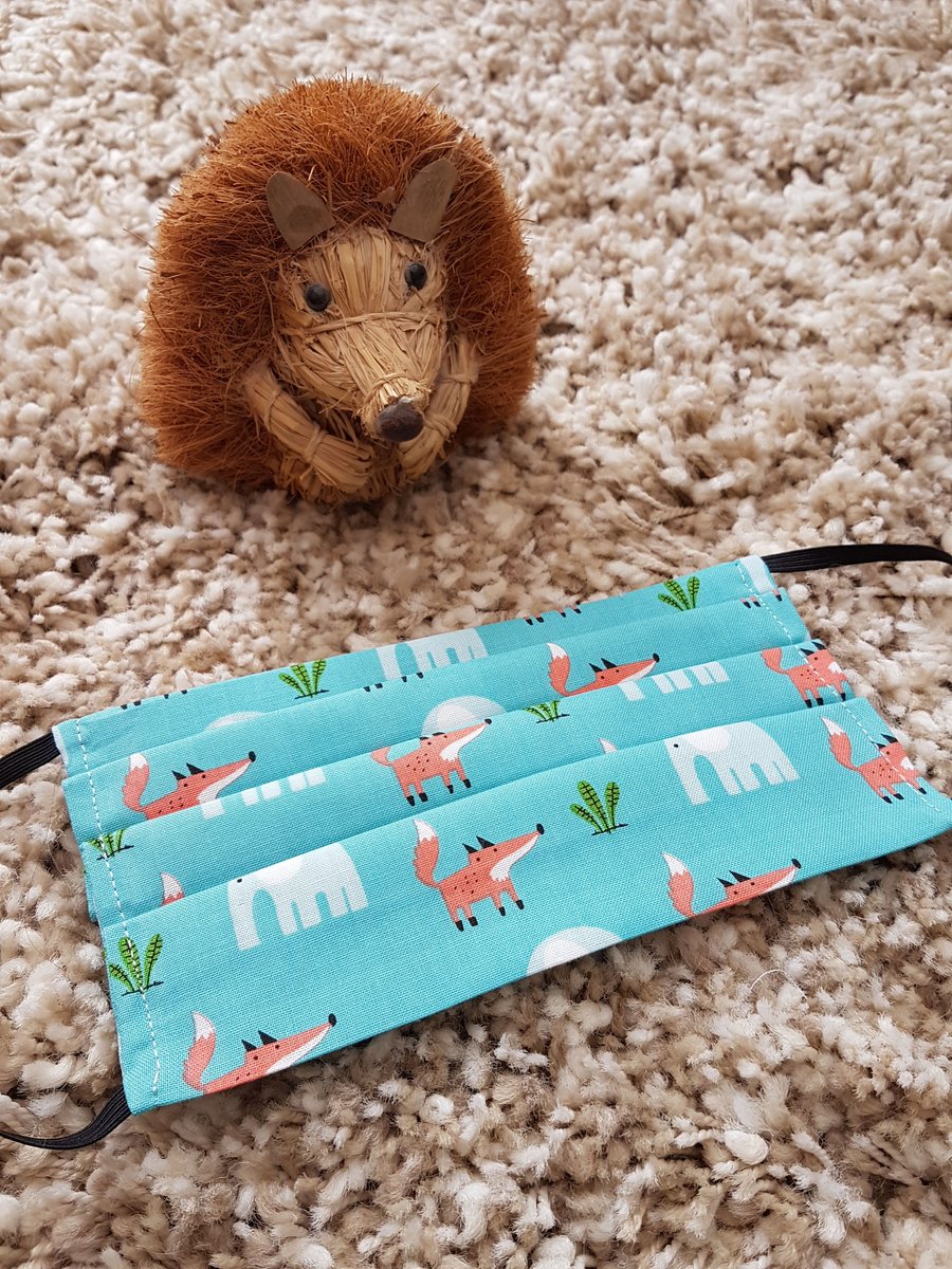 Small Adult or Teenager face covering – elephant and fox print material