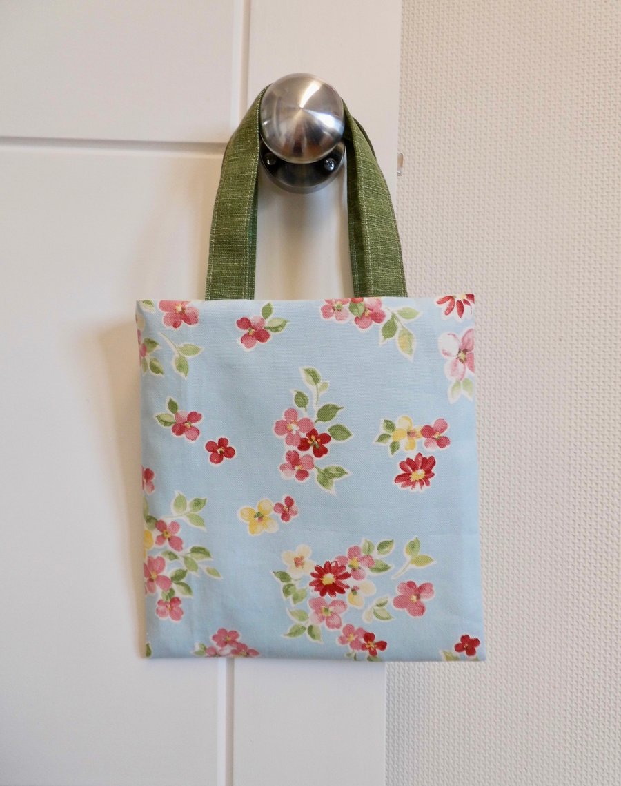 Mini tote bag gift bag child's bag blue floral green handles Easter egg hunt