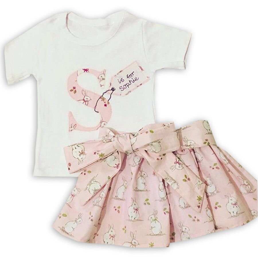 Girl's Personalised Rabbit Skirt and T-Shirt Outfit, Easter Clothing, Easter Out