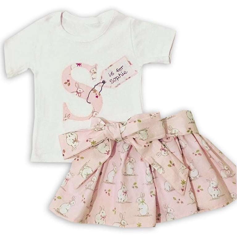 Girl's Personalised Rabbit Skirt and T-Shirt Outfit, Easter Clothing, Easter Out